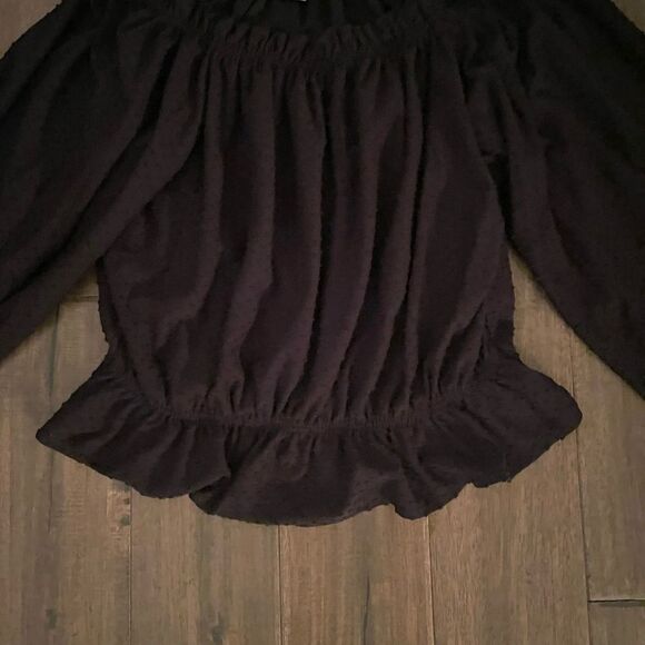 H&M Black Boho Off the Shoulder Long Sleeve Peasant Blouse L - Picture 2 of 5